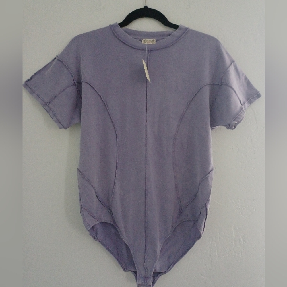 FP Intimately Lavender Seam Detail Tee Shirt Bodysuit